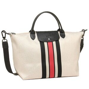 Longchamp Model Depose Cream and Black Crossbody Bag with Red Stripe